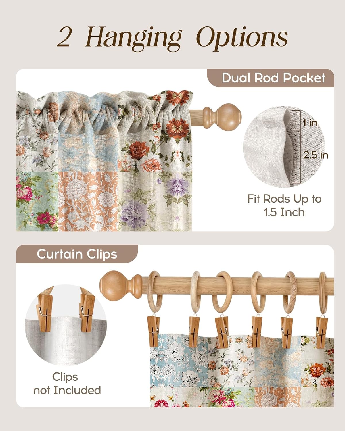 Miss Adola Boho Kitchen Tier Curtains, 36 Inch Length, Vintage Patchwork