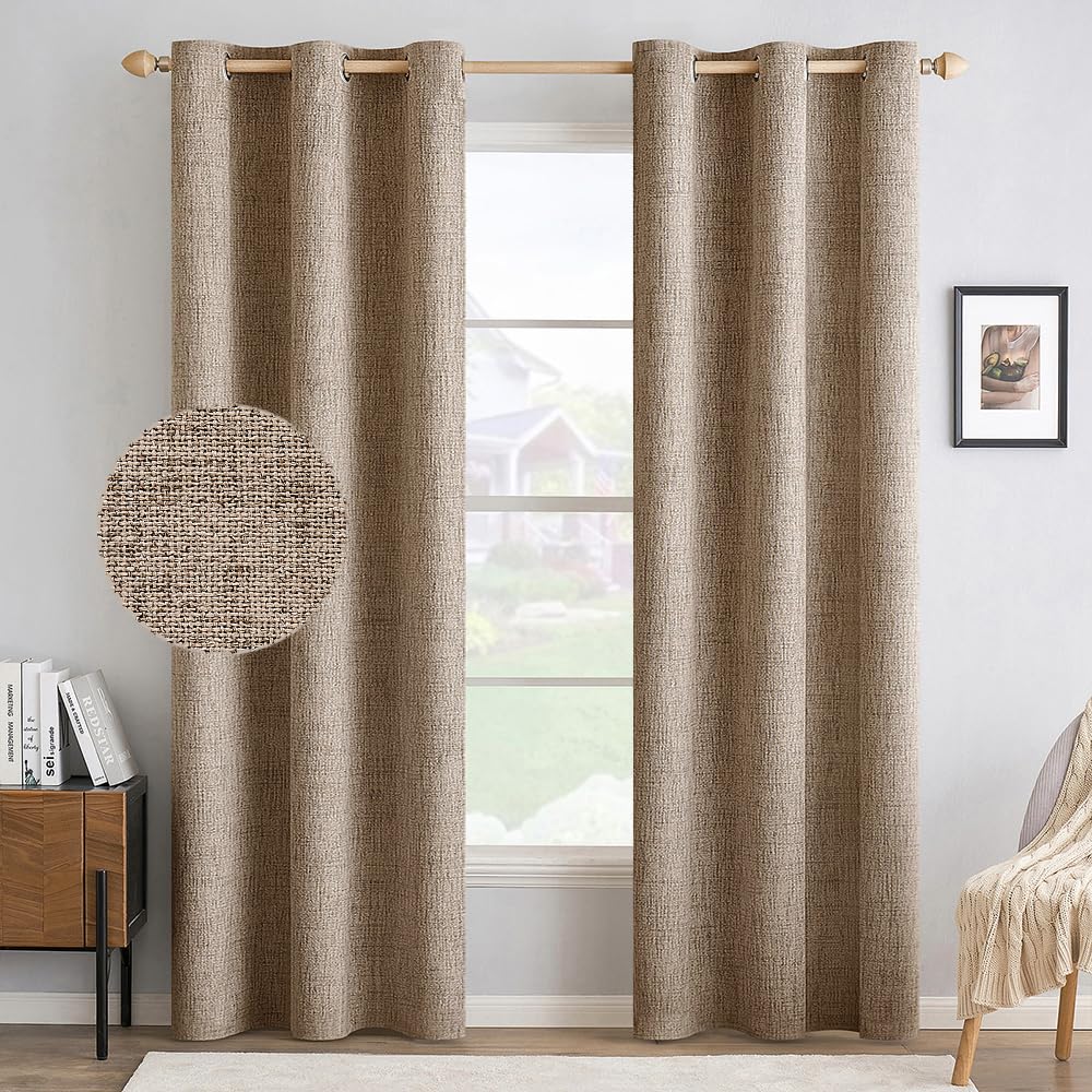 MIULEE 100% Blackout Linen Curtains for Bedroom 52x54 Inches Natural Beige
