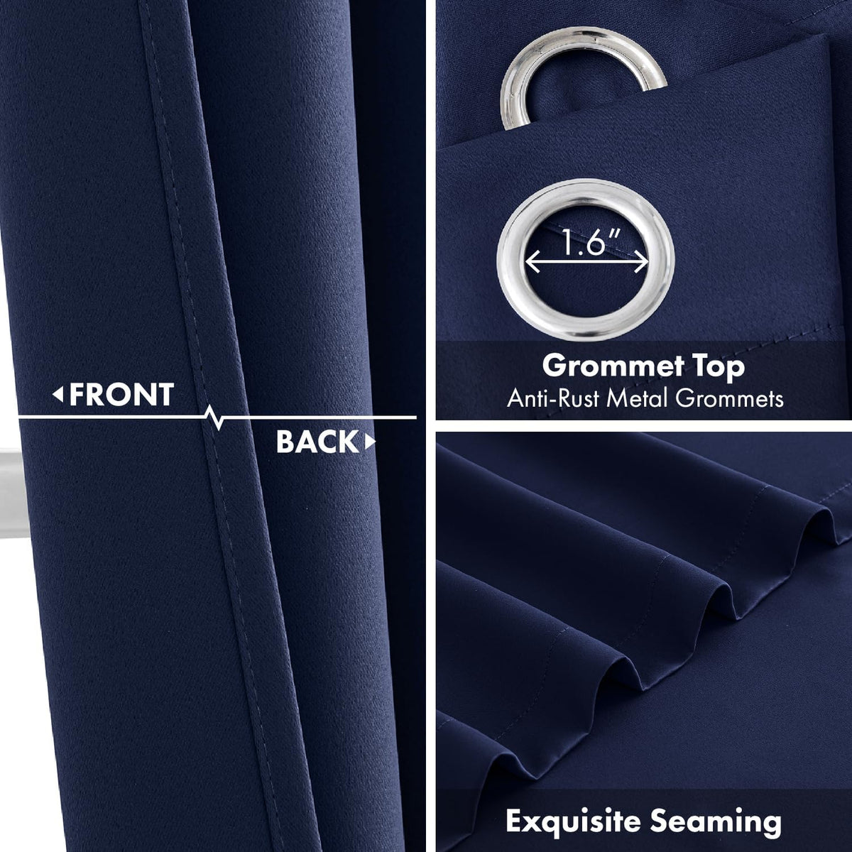 Short Navy Blue Blackout Kitchen Curtain W40 x L45 Inch 2 Panels