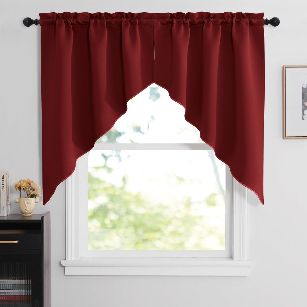 NICETOWN Burgundy Swag Curtains for Kitchen Over Sink 36 x 63 inches Long