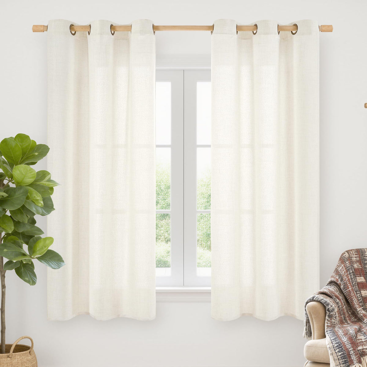 YoungsTex Linen Kitchen Window Curtains 40 Inch Length 2 Panels