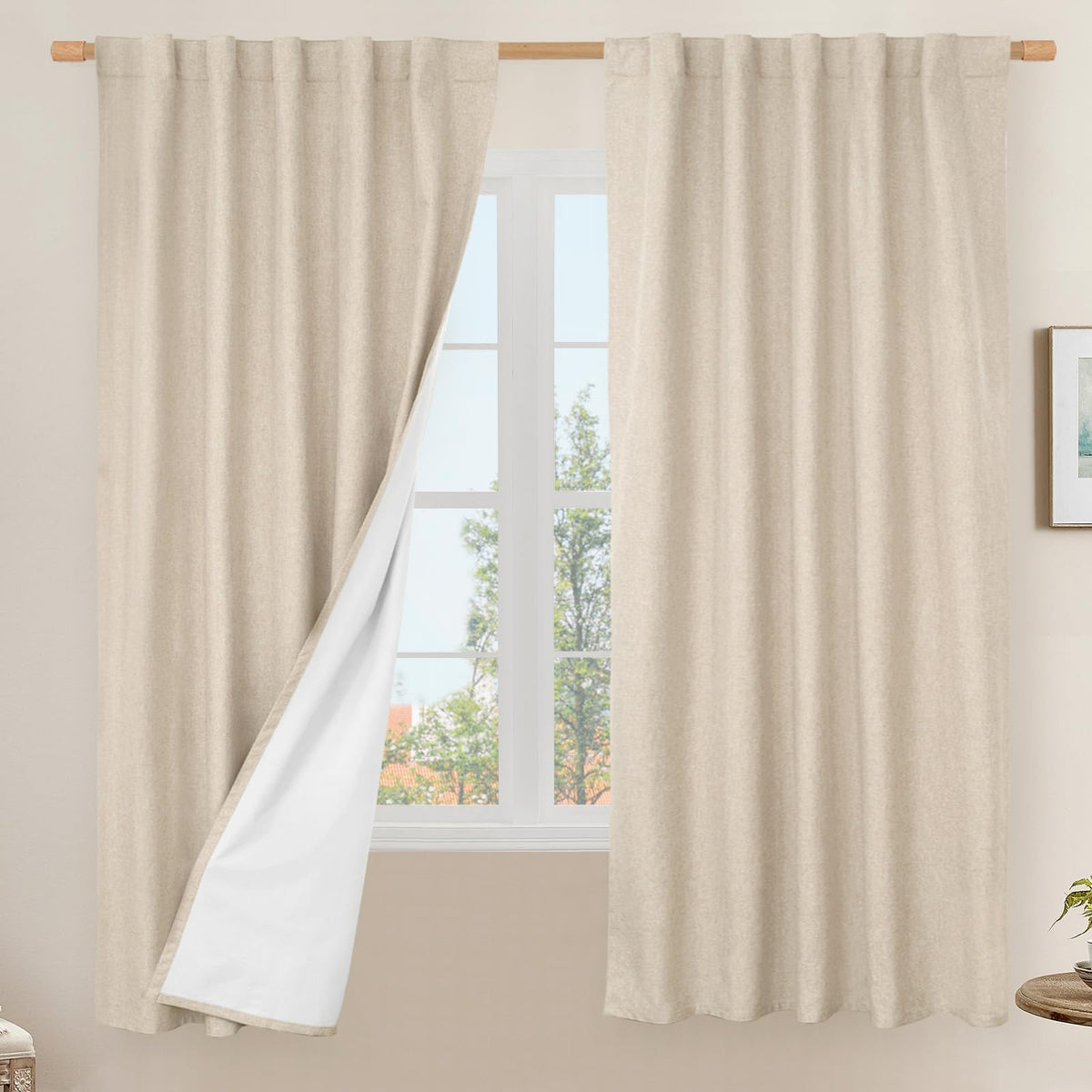 LAMIT Full Blackout Linen Kitchen Window Curtains 36 Inches Long, Ivory
