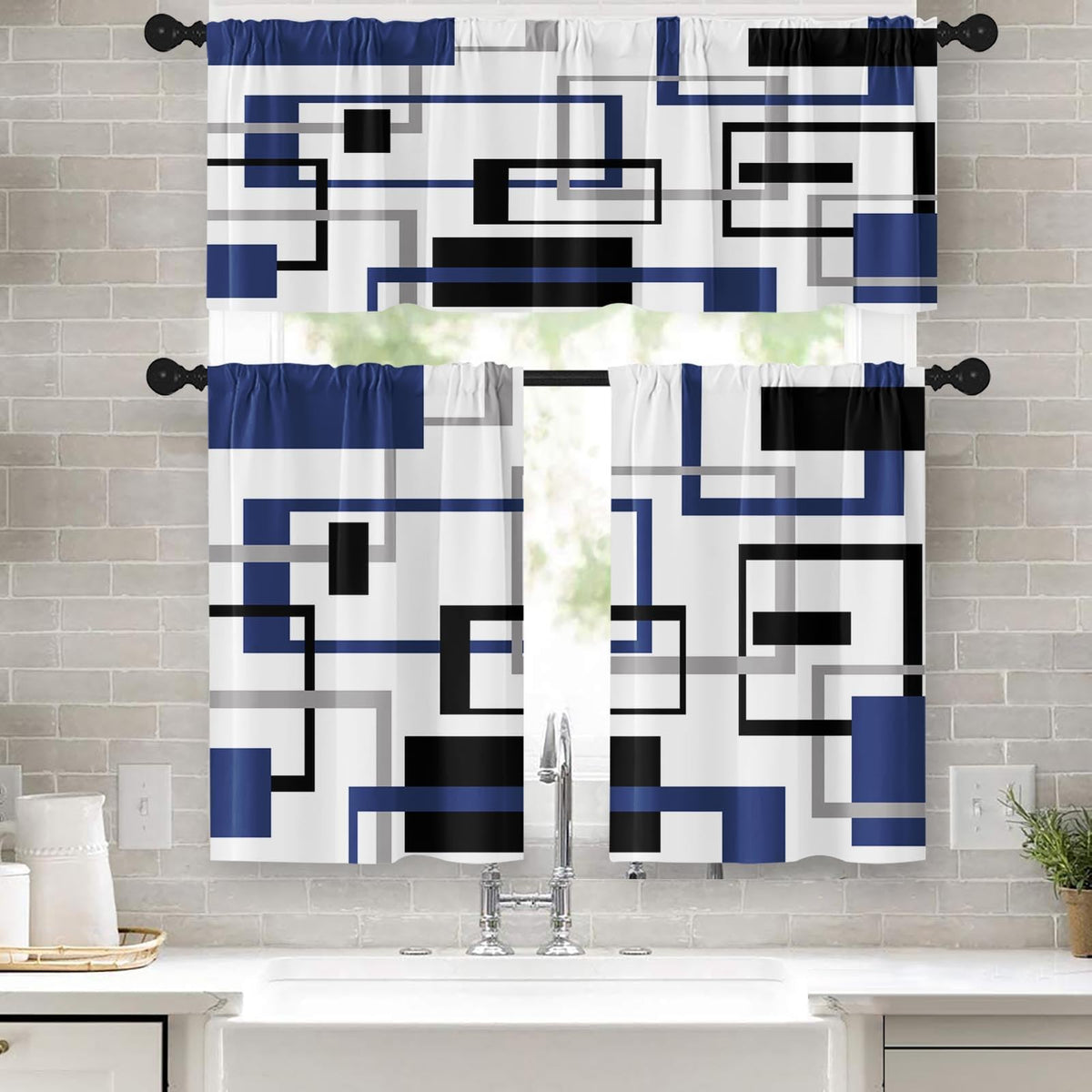 Kitchen Curtains Sets for Windows 52x36 Inch 3 Pack, Geometric