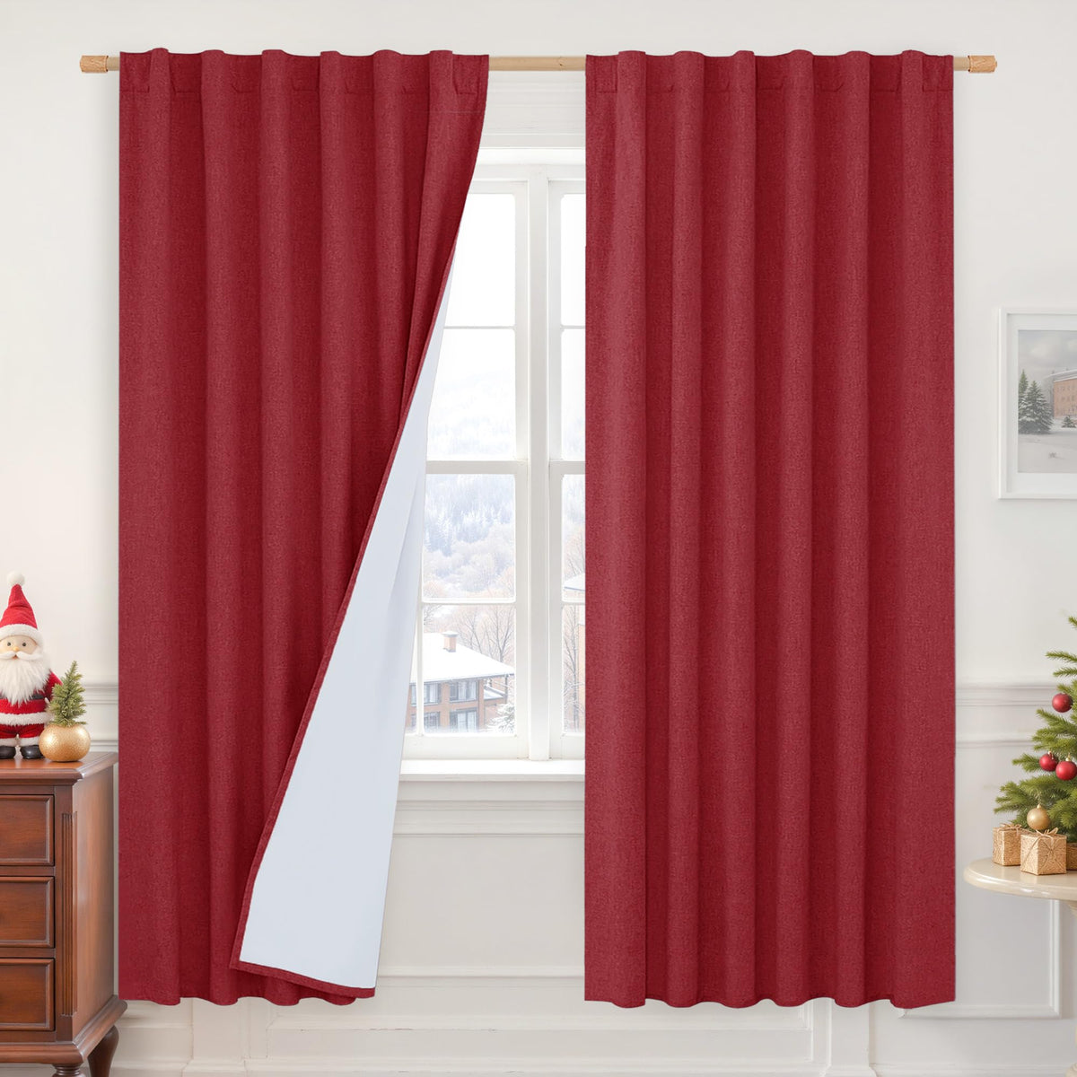 LAMIT Full Blackout Linen Kitchen Window Curtains 36 Inches Long, Ivory