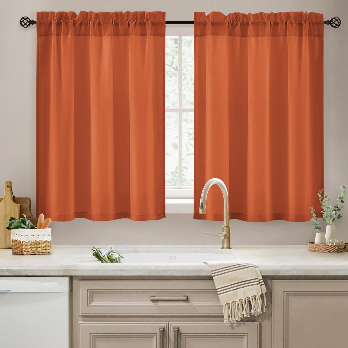 HOMEIDEAS Non-See-Through White Sheer Kitchen Curtains, 30 X 36 Inches Long