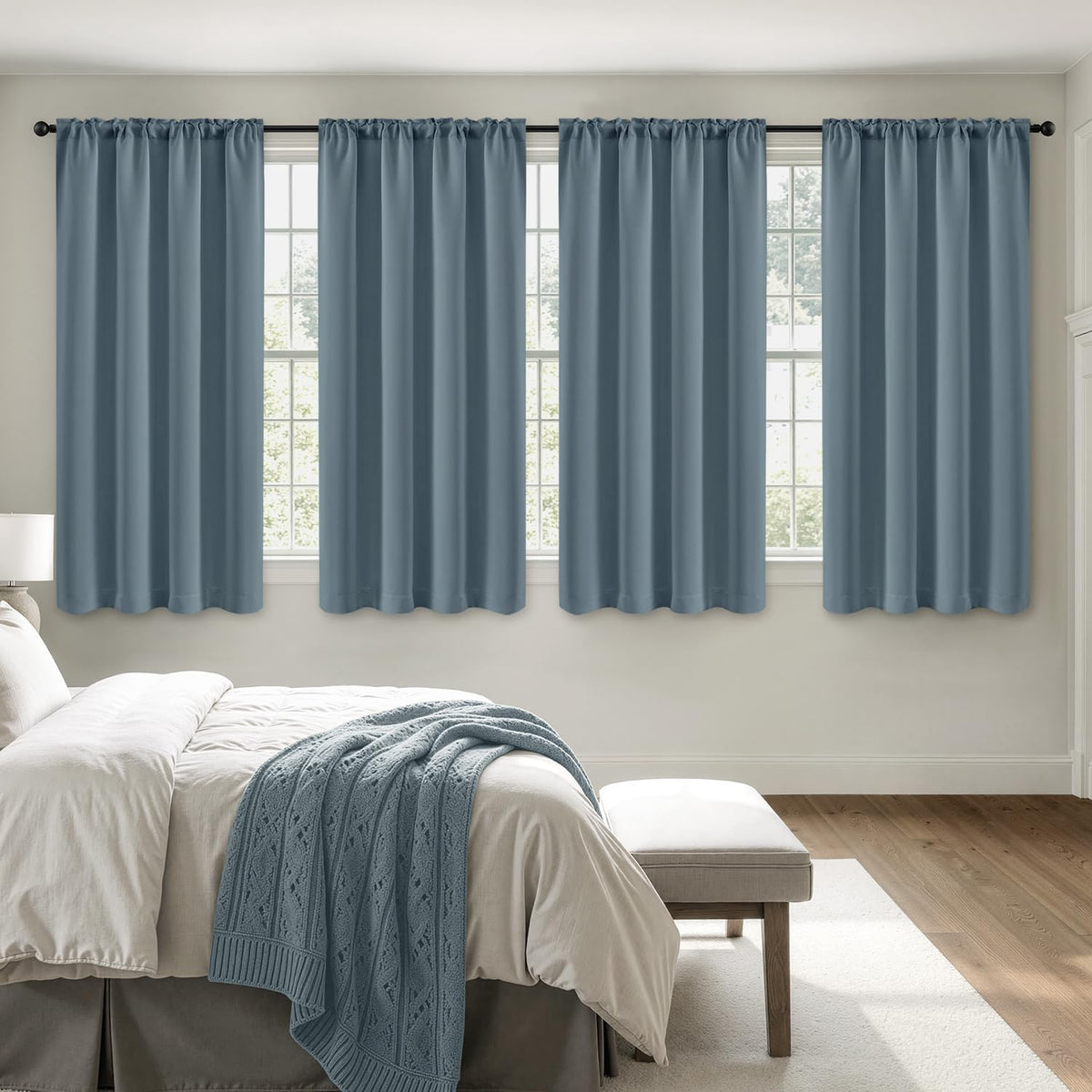 MIULEE Short 36 Inch Blackout Kitchen Window Curtain Black Set of 4 Panels
