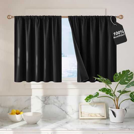 NICETOWN 100% Black Out Kitchen Curtains 36 Inch Length, W52xL36, 2 Panels