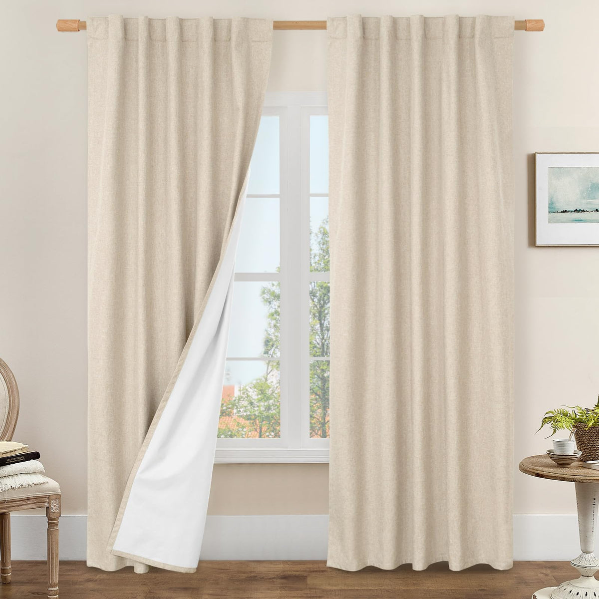 LAMIT Full Blackout Linen Kitchen Window Curtains 36 Inches Long, Ivory