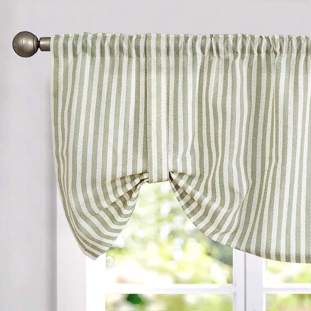 jinchan Linen Boxter Stripe Valances for Window 16 inch,Sage Green,1 Panel