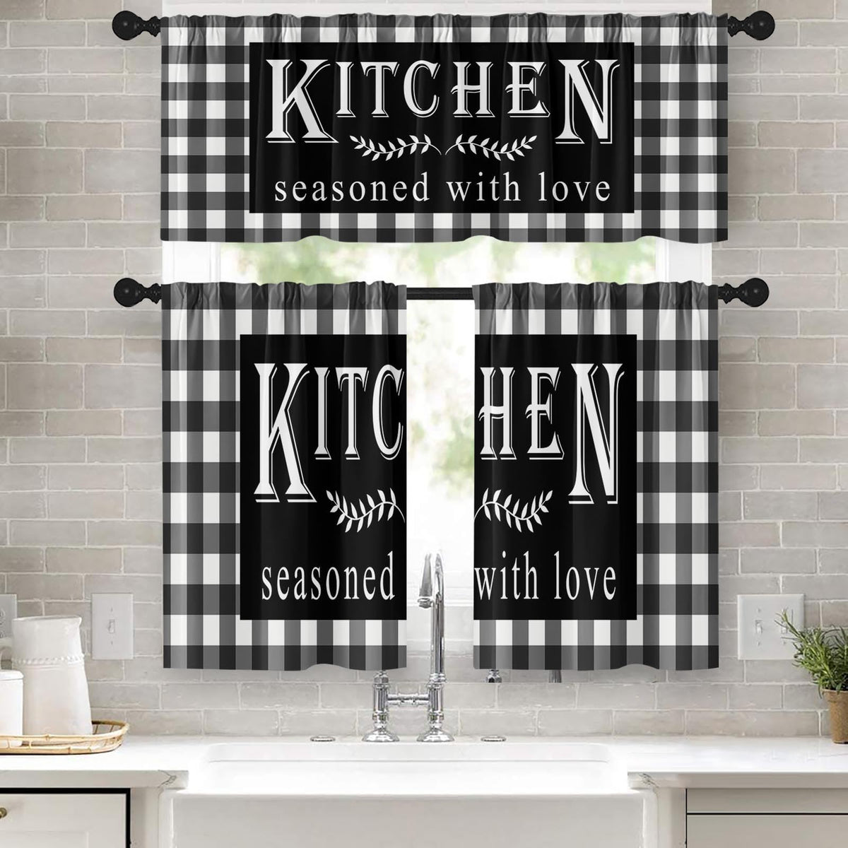 Kitchen Curtains Sets for Windows 52x36 Inch, 3 Pack Farmhouse Teal