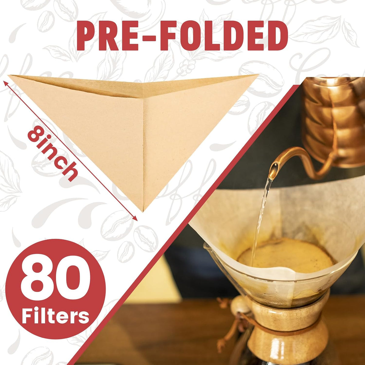Pre-Folded Unbleached Cone Coffee Filters – Premium Thick Paper, Compatible with Pour-Over Coffee Makers (80 Filters)