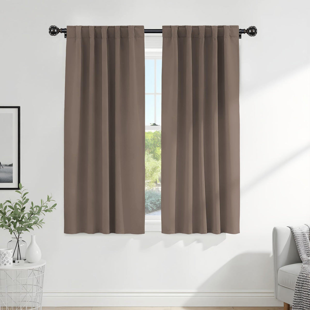PONY DANCE Black Kitchen Blackout Curtains Over Sink, W 42 x L 45 inches