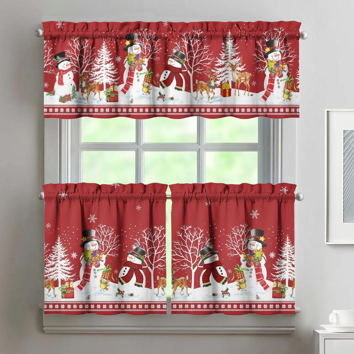 Sage Kitchen Curtain Valance 3 Piece Set, Sage Leaf Floral Kitchen Decor for Home Interior, Farmhouse Style Sink Window Curtains 36 Inch