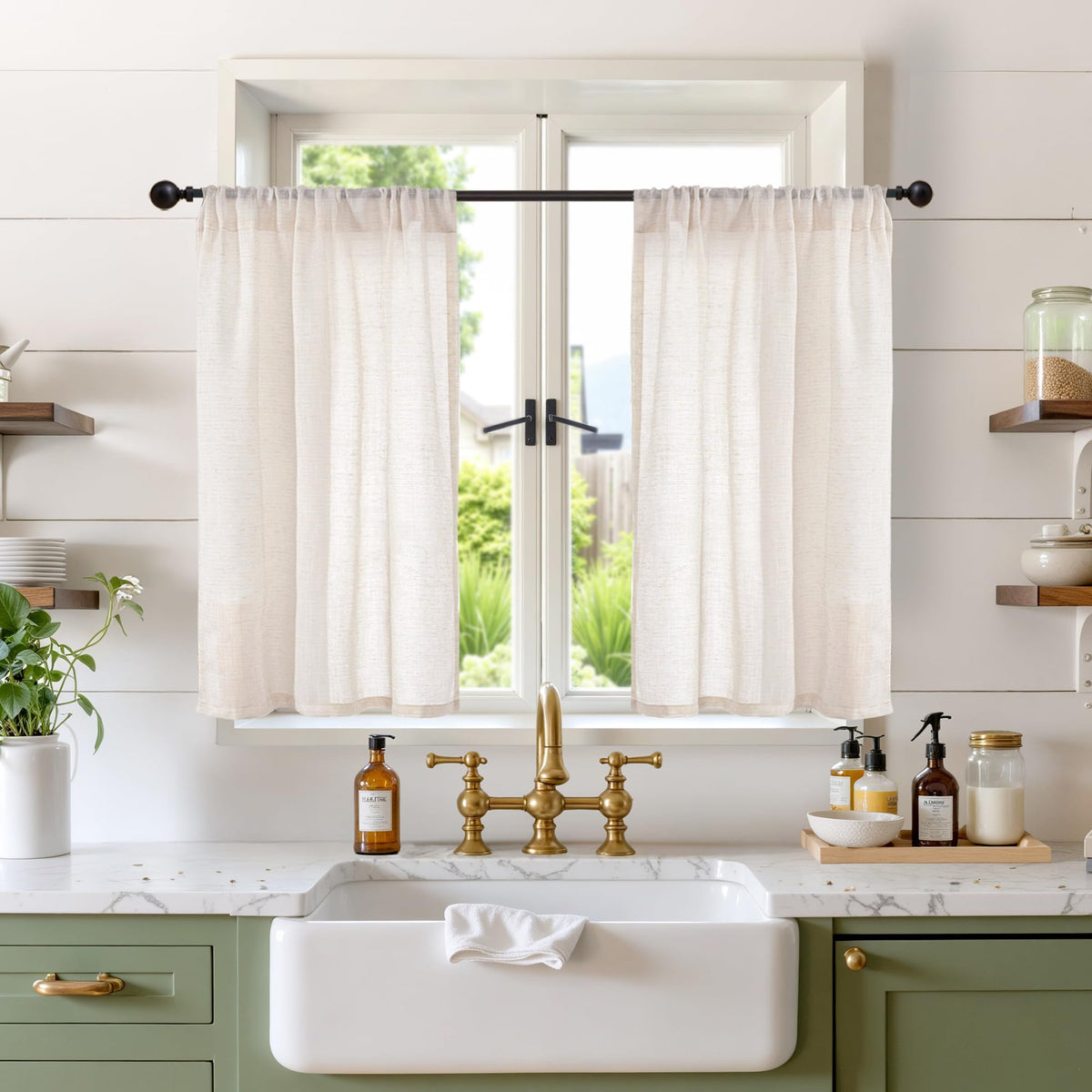 BGment Linen Kitchen Window Curtains Over Sink, 36 Inch Length Cafe Drapes
