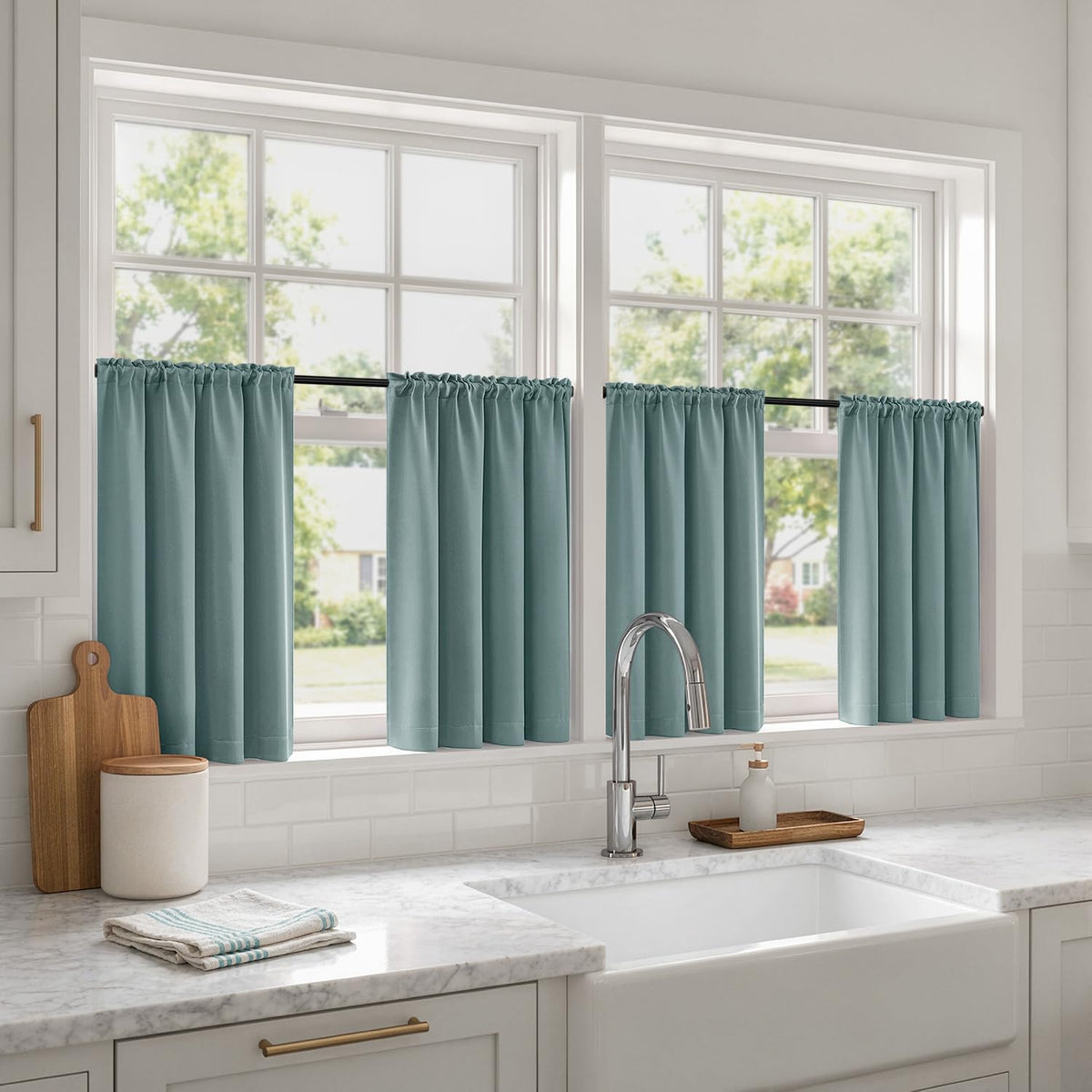 MIULEE Short 36 Inch Blackout Kitchen Window Curtain Black Set of 4 Panels