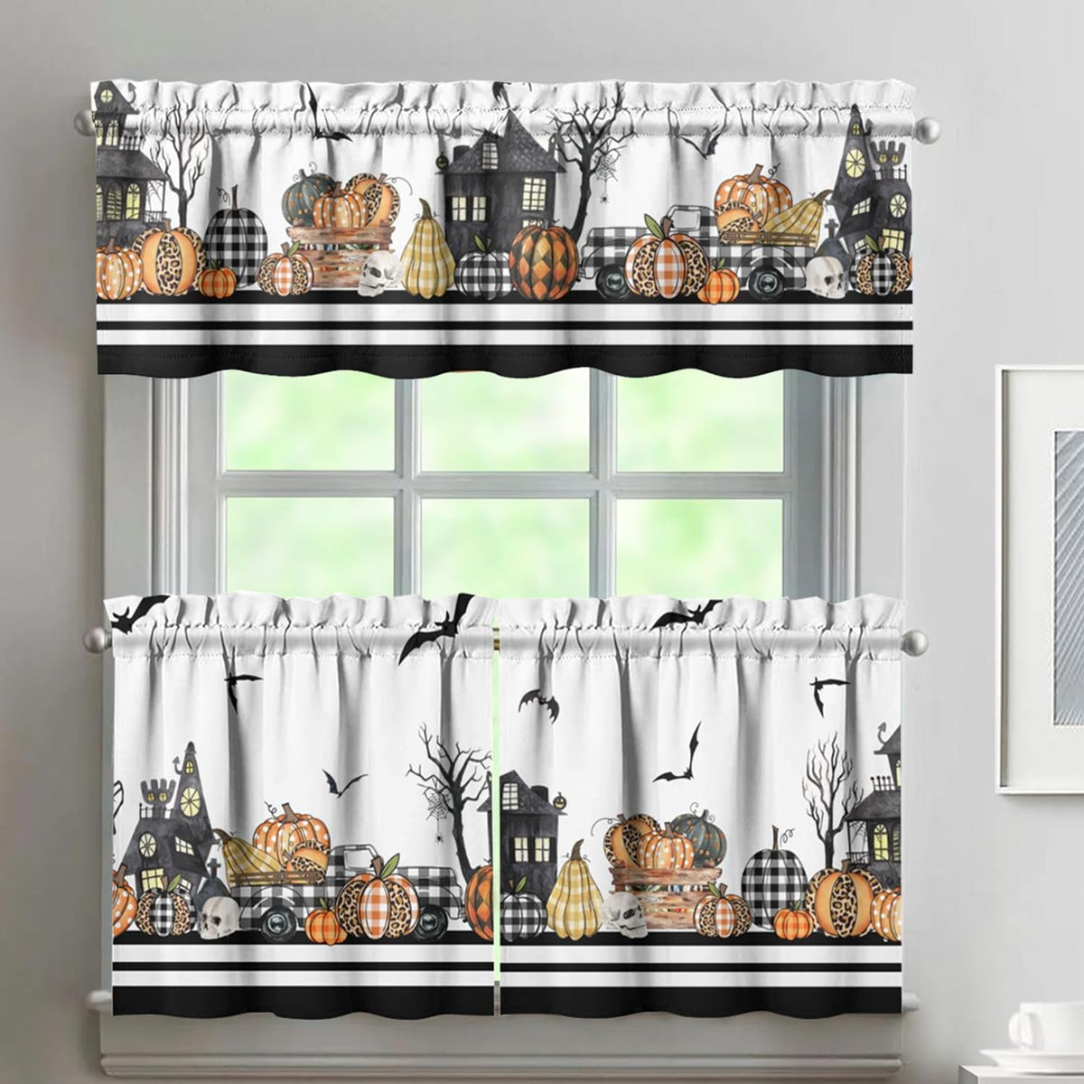 Sage Kitchen Curtain Valance 3 Piece Set, Sage Leaf Floral Kitchen Decor for Home Interior, Farmhouse Style Sink Window Curtains 36 Inch