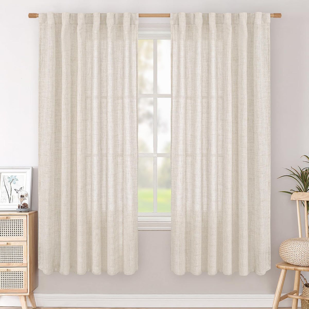 BGment White Linen Kitchen Curtains 40 Inch Length for Short Window