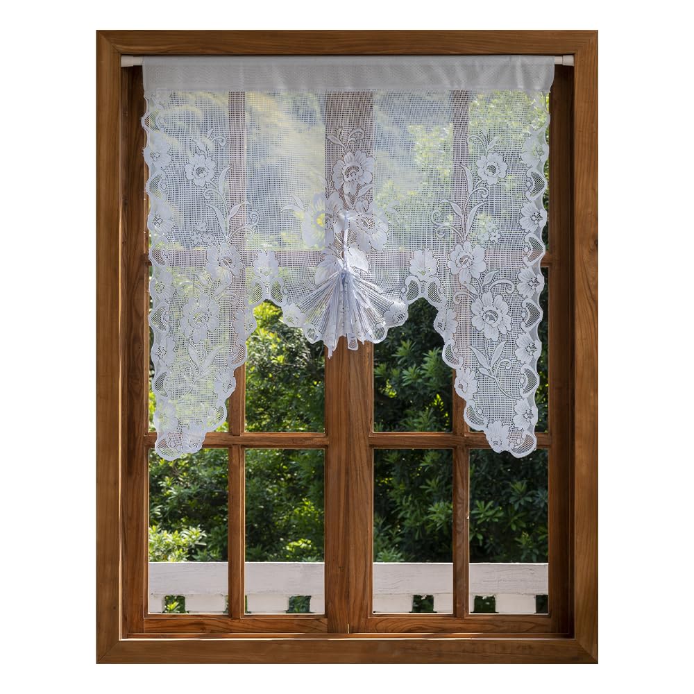 Jayla Beige Semi-Sheer Floral Lace Curtain Swag for Kitchen Half Window Bathroom Decoration Rod Pocket,39 x 39 Inch, 1 Panel