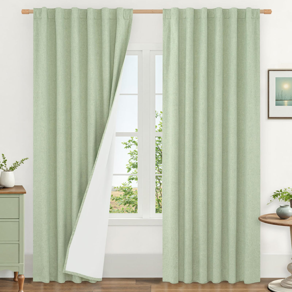 LAMIT Full Blackout Linen Kitchen Window Curtains 36 Inches Long, Ivory