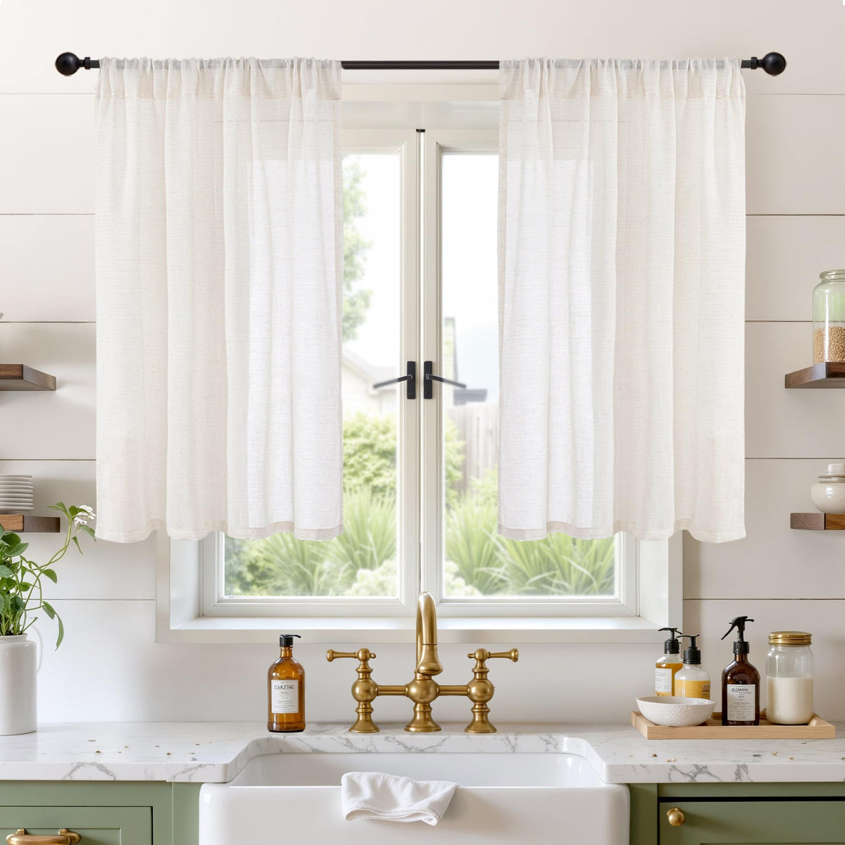 BGment Linen Kitchen Window Curtains Over Sink, 36 Inch Length Cafe Drapes