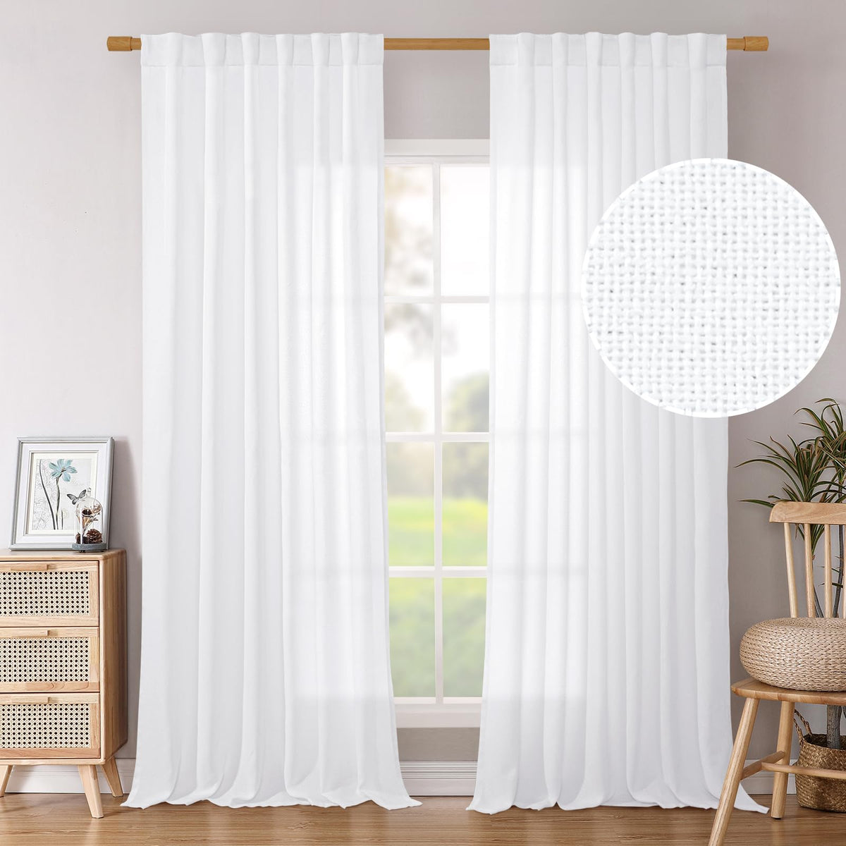 BGment White Linen Kitchen Curtains 40 Inch Length for Short Window