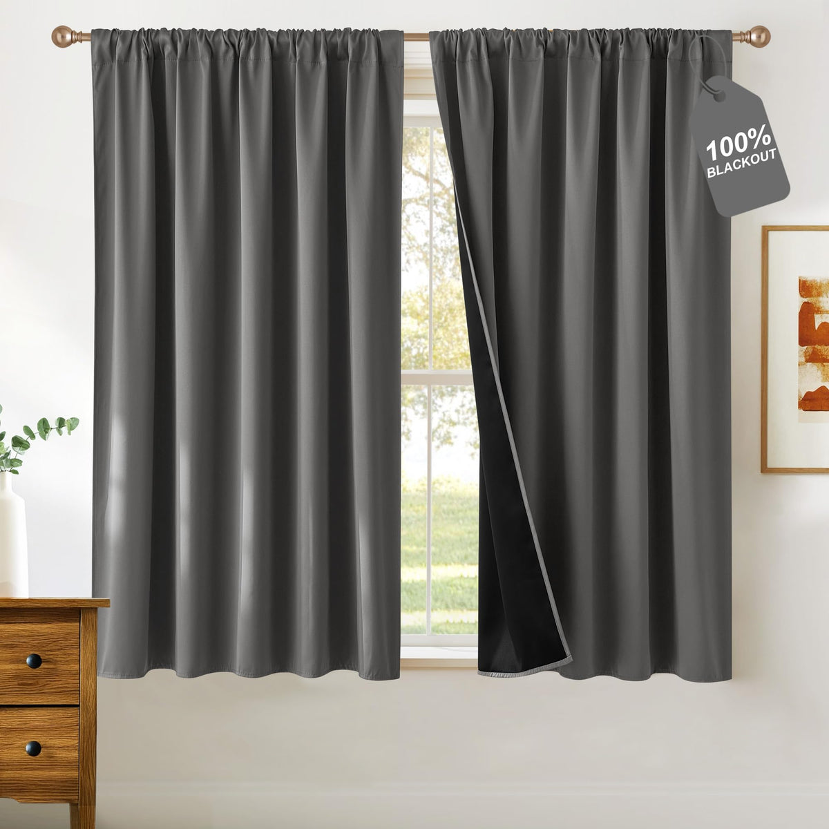 NICETOWN 100% Black Out Kitchen Curtains 36 Inch Length, W52xL36, 2 Panels