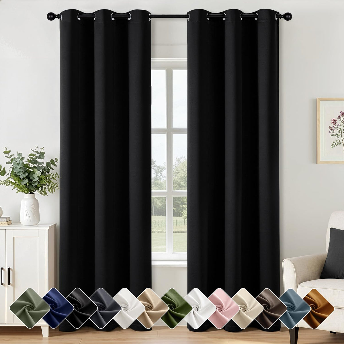 Short Navy Blue Blackout Kitchen Curtain W40 x L45 Inch 2 Panels