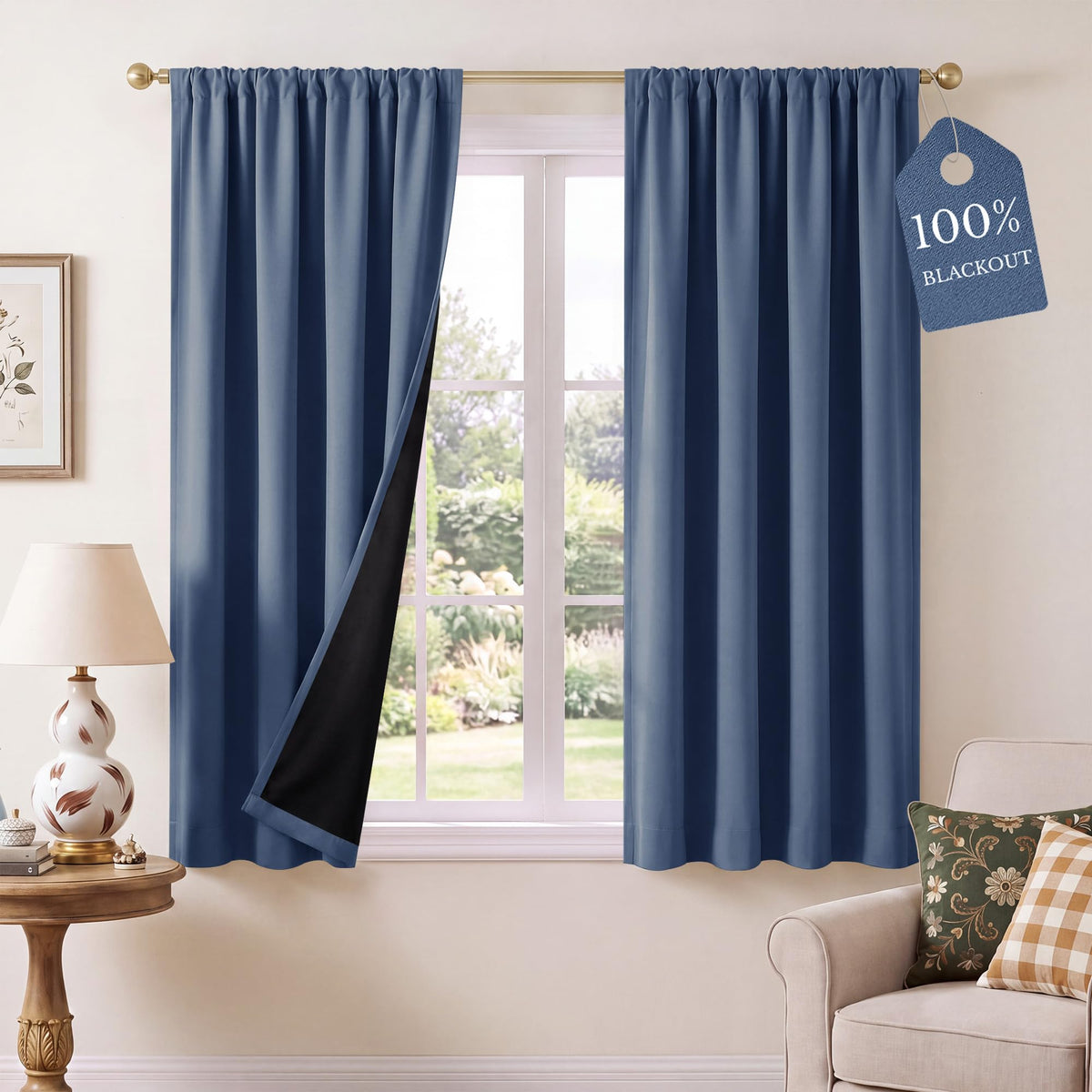NICETOWN 100% Black Out Kitchen Curtains 36 Inch Length, W52xL36, 2 Panels