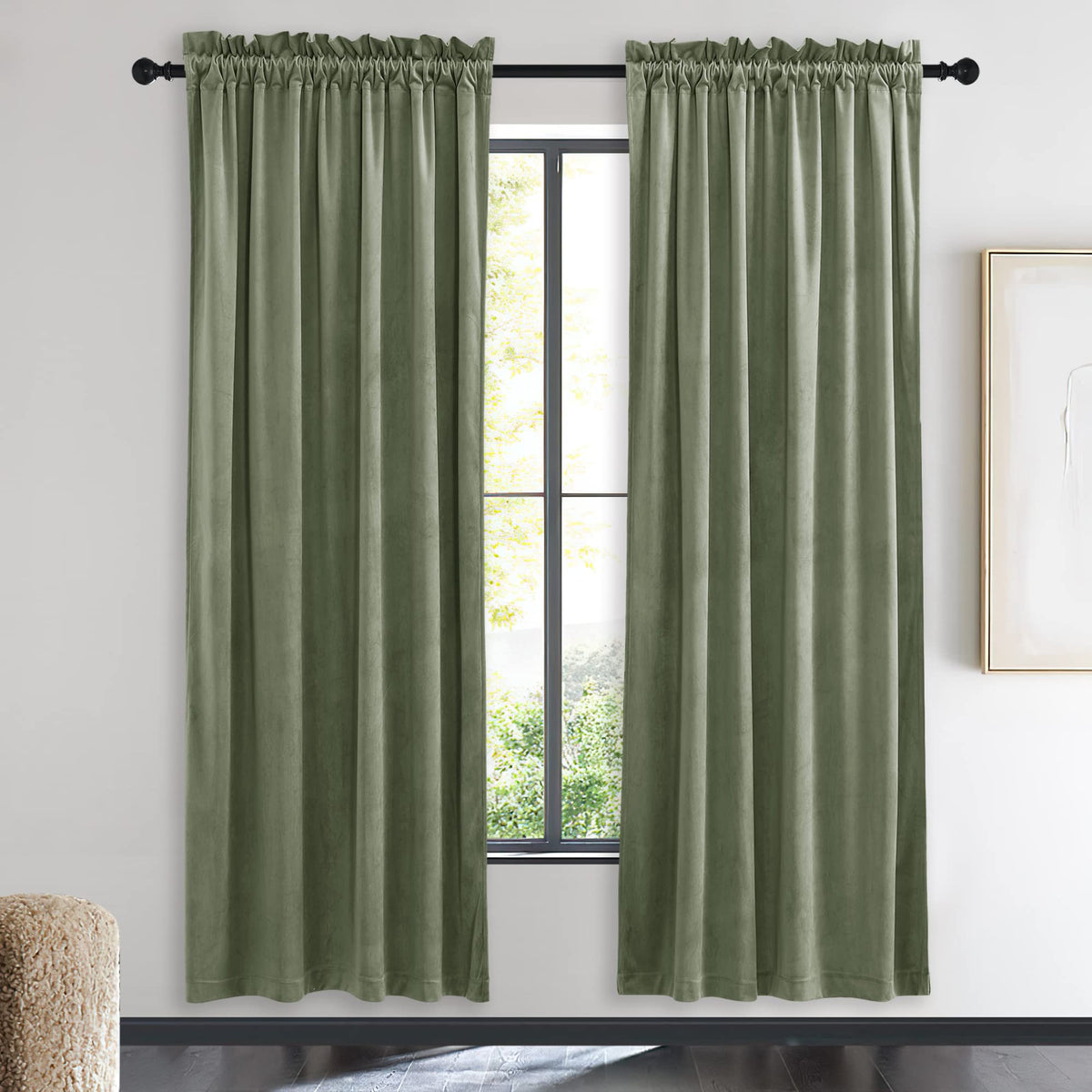 NICETOWN Black Out Velvet Curtains 63 inches Long for Kitchen