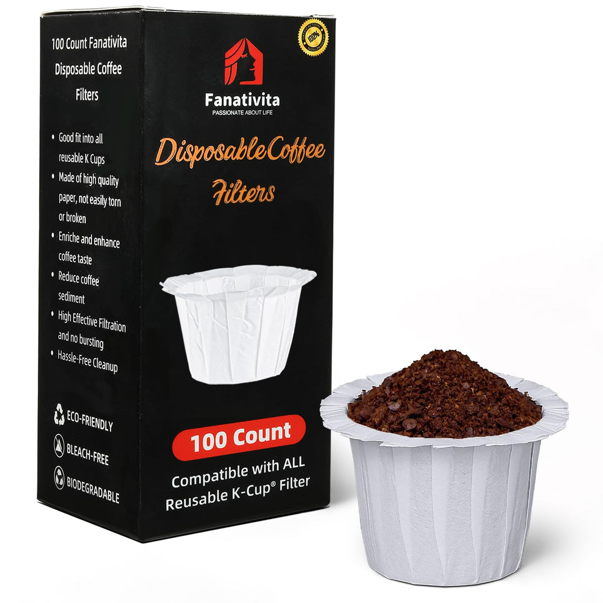 Fanativita 200ct Disposable Coffee Filters for Reusable K Cups, White