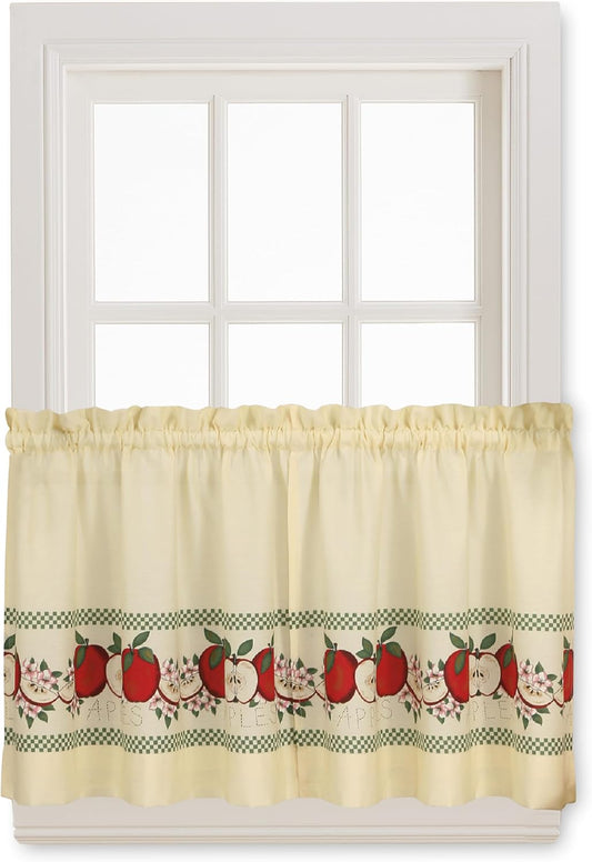 CHF & You Red Delicious Country Apples 3-Piece Window Curtain Tier Set, Ivory, 56-Inch X 24-Inch, Multi Color