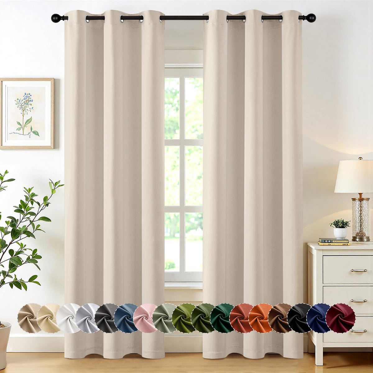 MIULEE Blackout Curtains for Bedroom 2 Panels 40 x 63 Inch Long Black