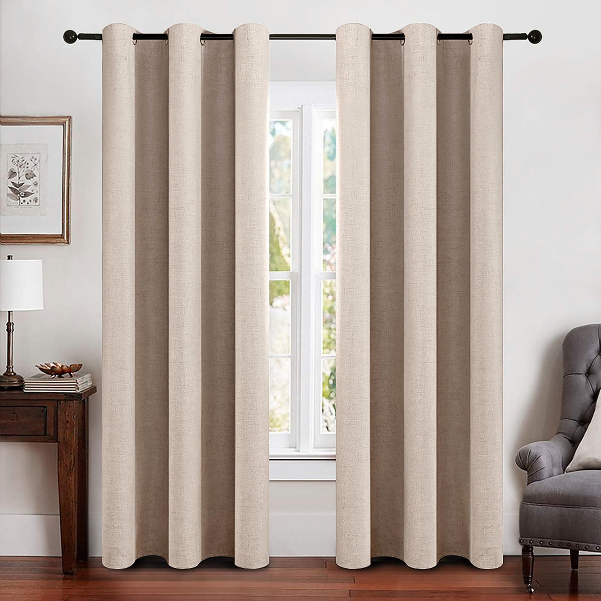 MIULEE 100% Blackout Linen Curtains for Bedroom 52x54 Inches Natural Beige