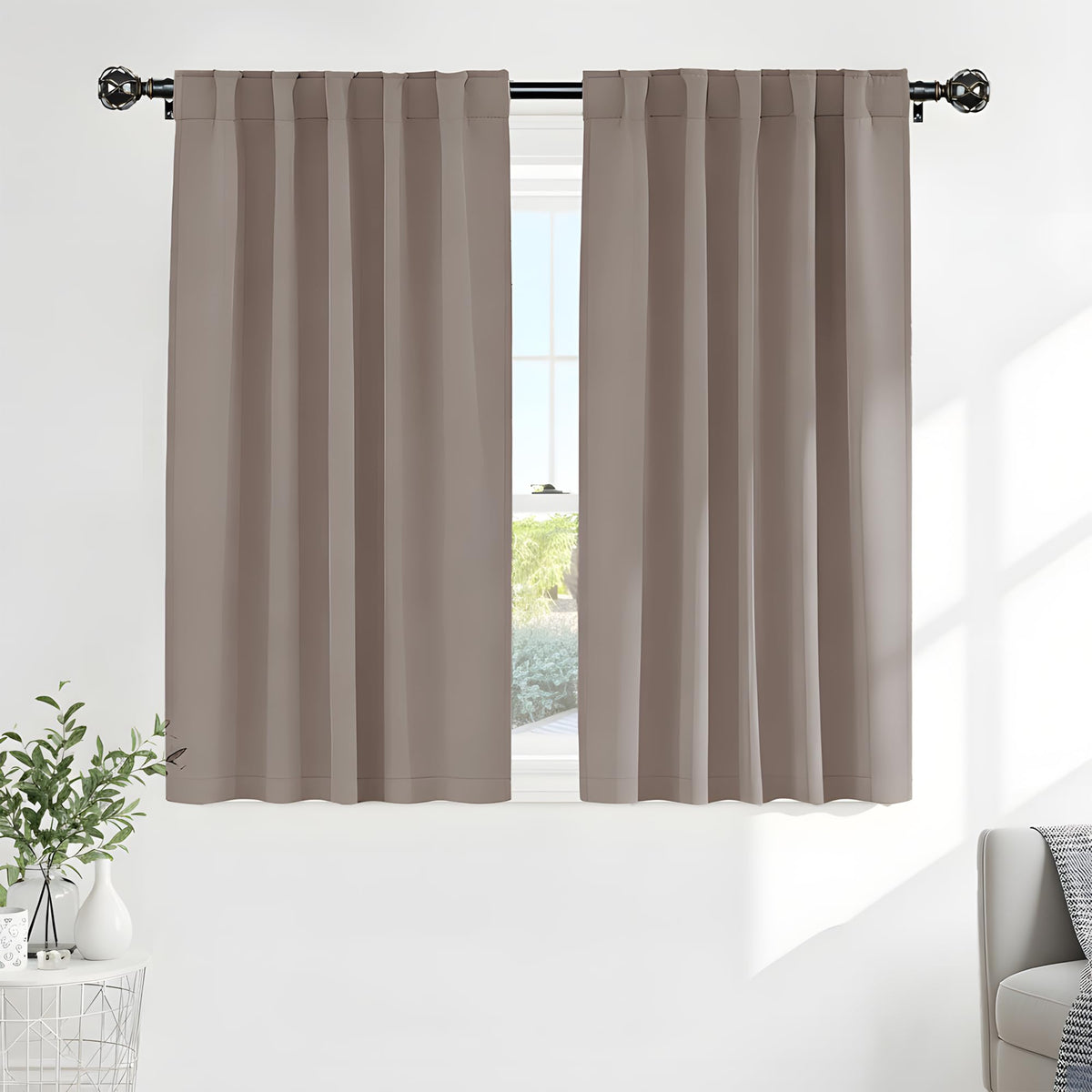 PONY DANCE Black Kitchen Blackout Curtains Over Sink, W 42 x L 45 inches