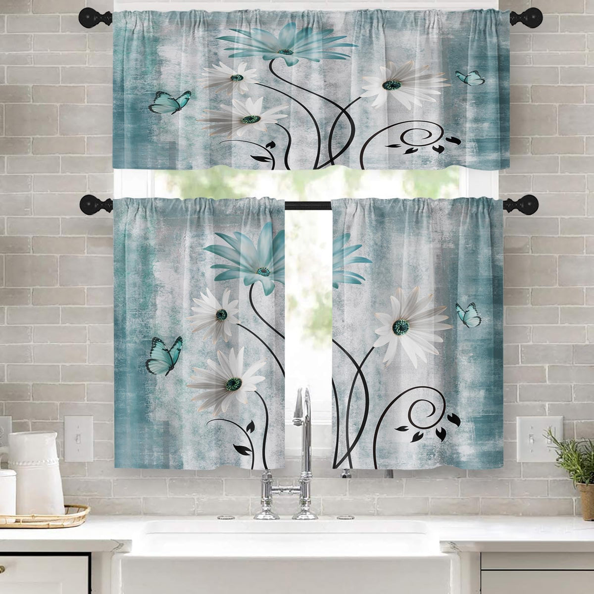 Kitchen Curtains Sets for Windows, 52x36 Inch, 3 Pack Abstract