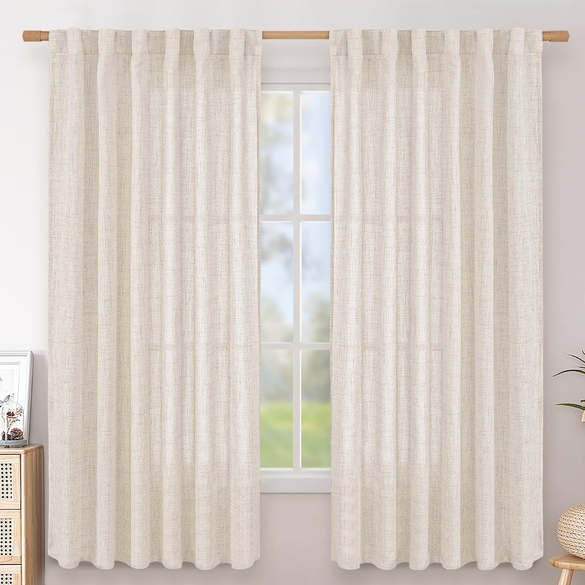 BGment White Linen Kitchen Curtains 40 Inch Length for Short Window