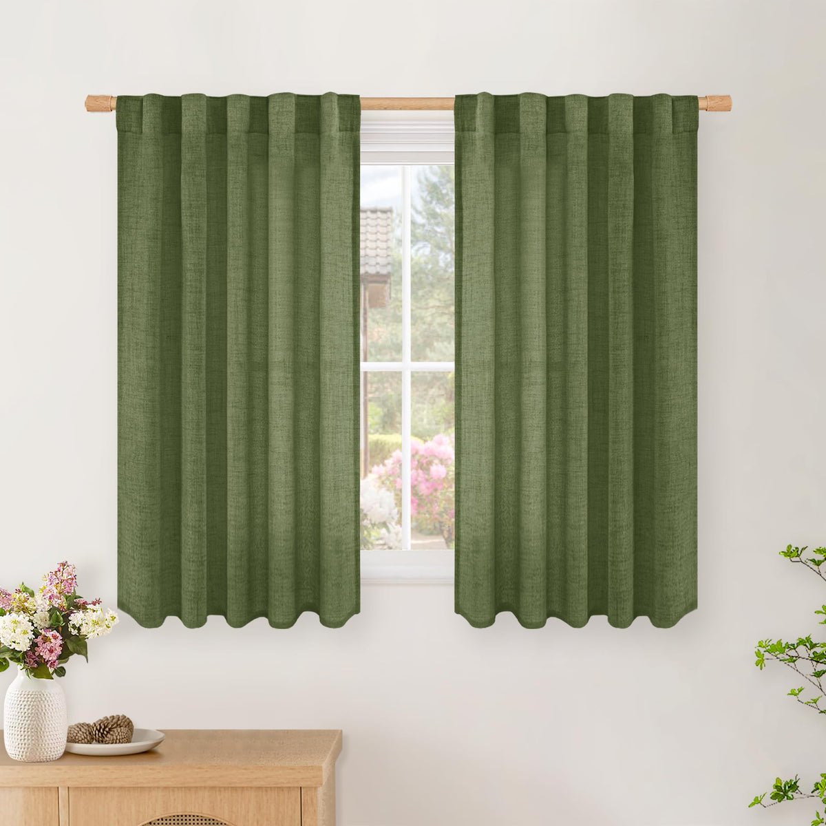 BGment White Linen Kitchen Curtains 40 Inch Length for Short Window