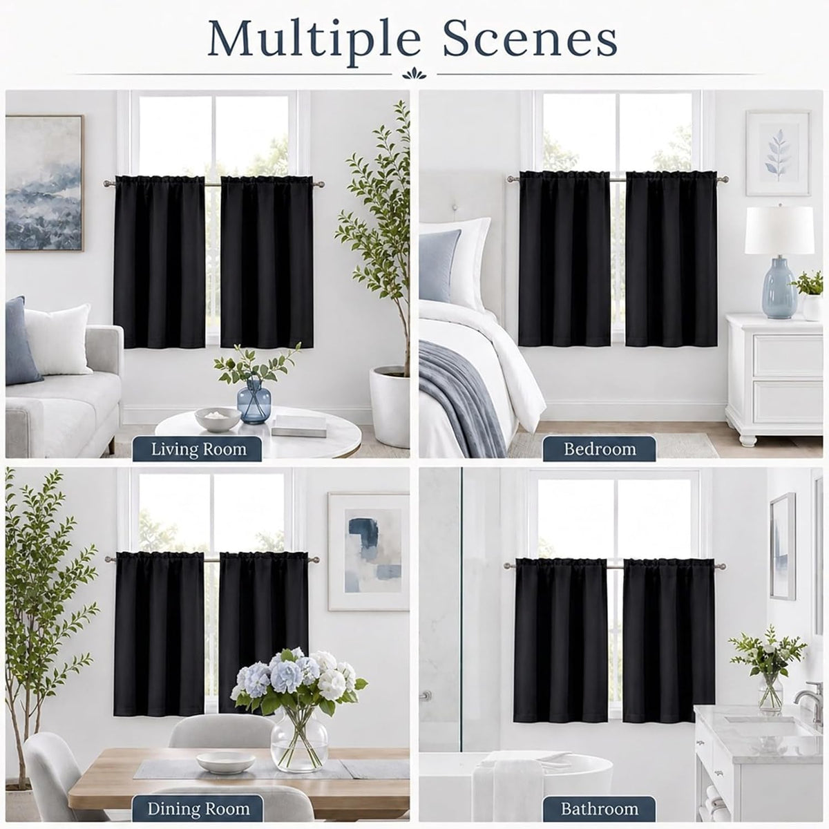 Chyhomenyc Short Black Out Curtains 36 Inch Length, 2 Panels, Black