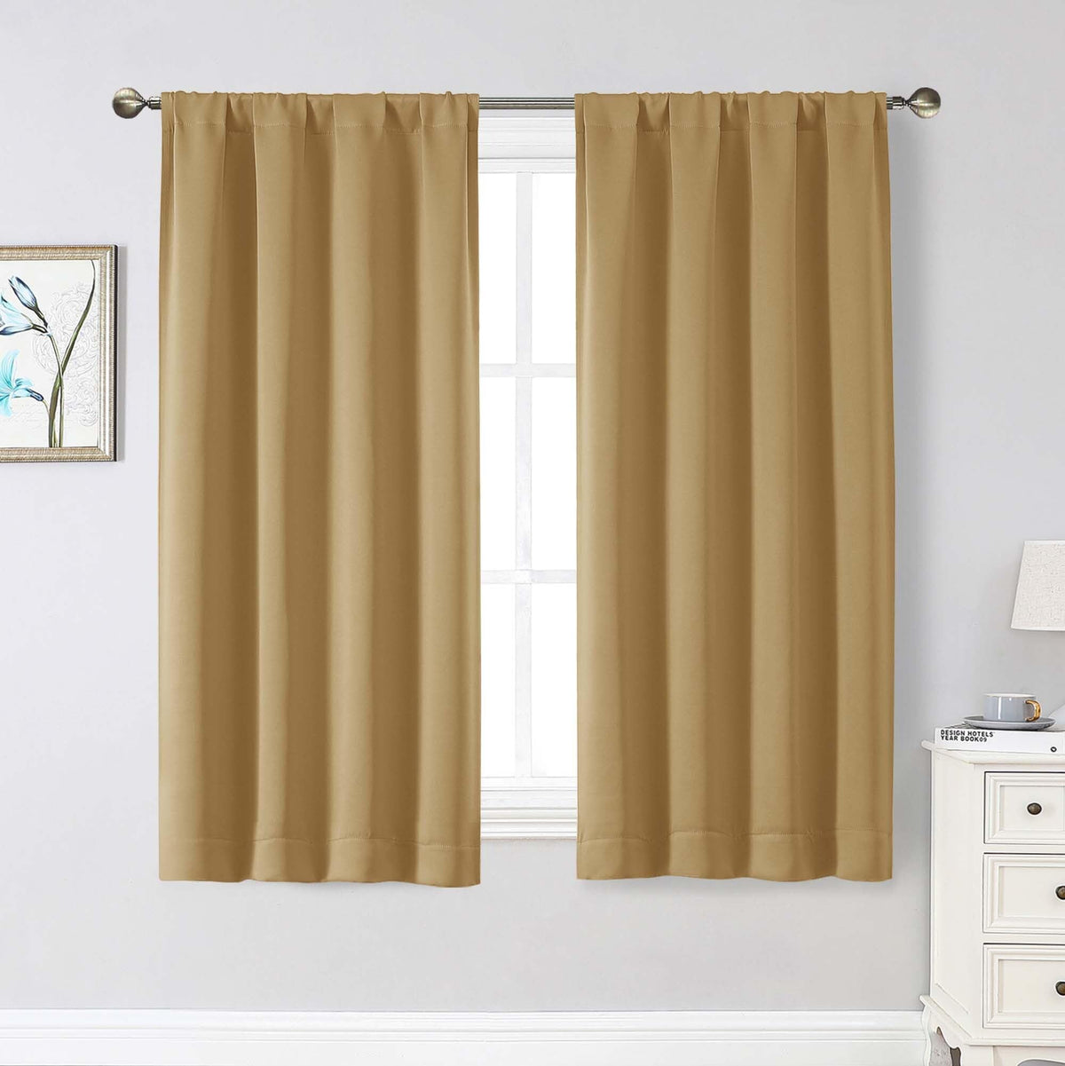 Black Cafe Blackout Curtains 36 Inch Length 2 Panels Set, Soft Solid Thermal Insulated Room Darkening Small Window Curtains for Kitchen Bathroom Basement, Black, Each, 40" Wx36 L