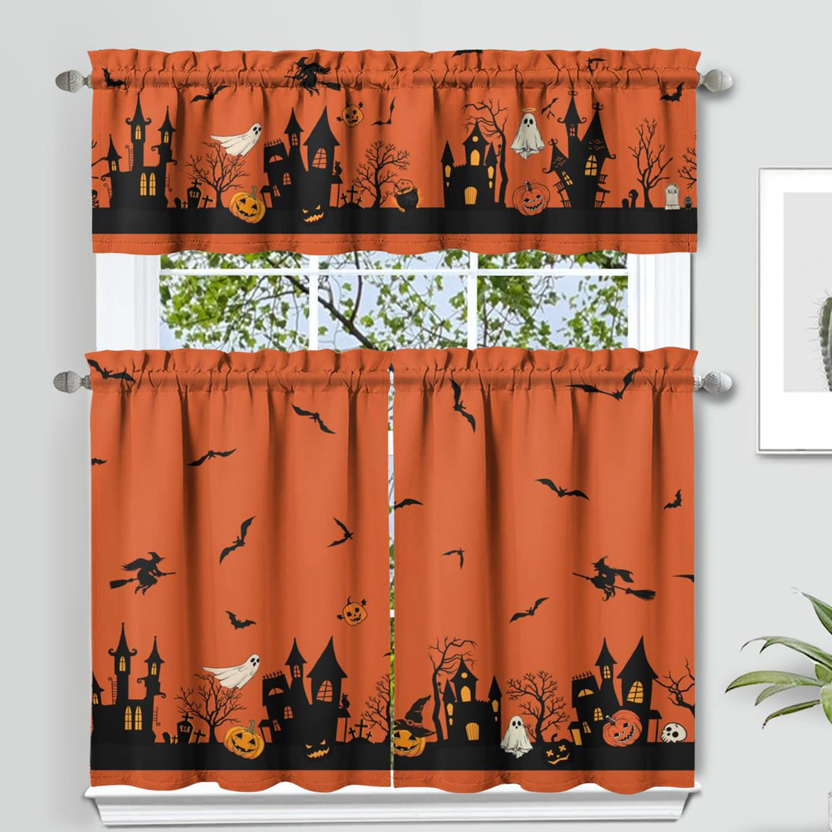 Sage Kitchen Curtain Valance 3 Piece Set, Sage Leaf Floral Kitchen Decor for Home Interior, Farmhouse Style Sink Window Curtains 36 Inch