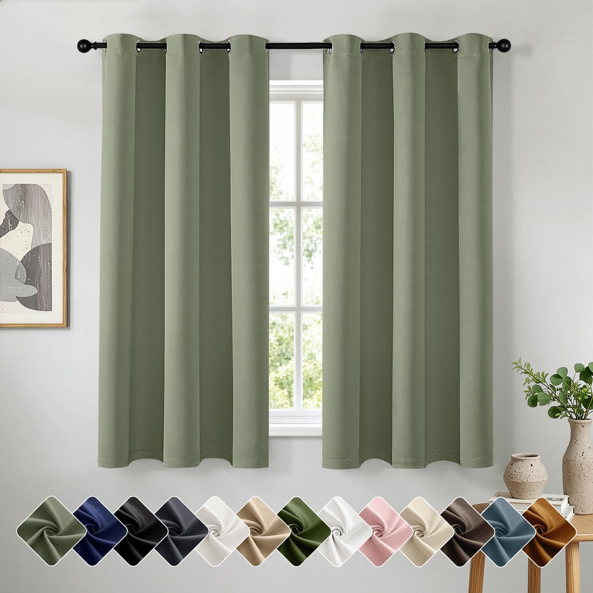 Short Navy Blue Blackout Kitchen Curtain W40 x L45 Inch 2 Panels