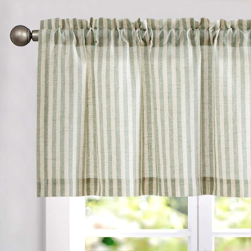 jinchan Linen Boxter Stripe Valances for Window 16 inch,Sage Green,1 Panel