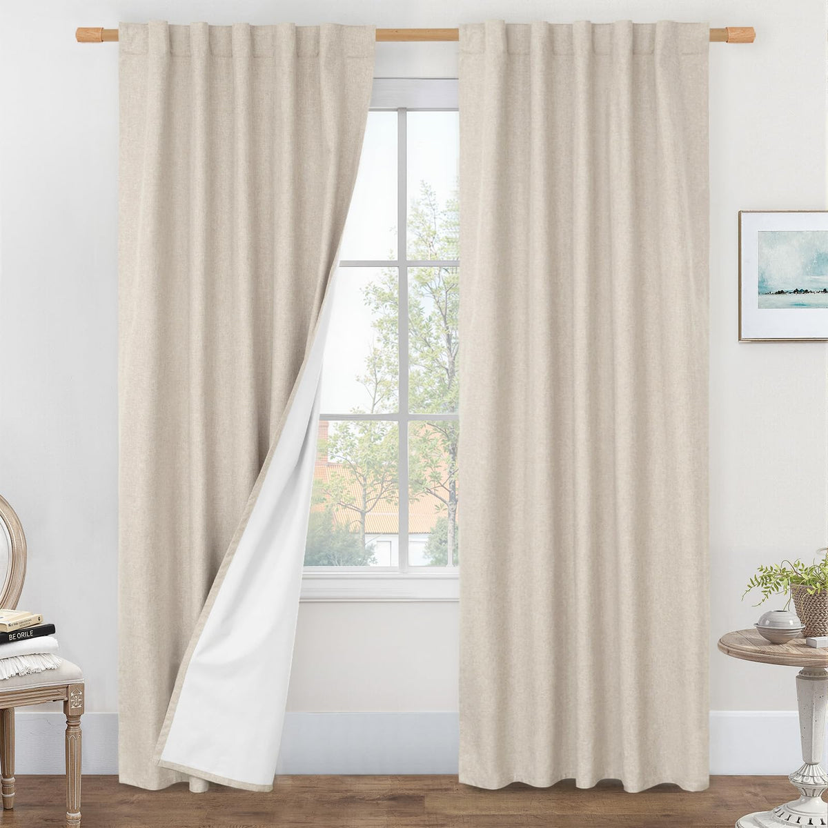 LAMIT Full Blackout Linen Kitchen Window Curtains 36 Inches Long, Ivory