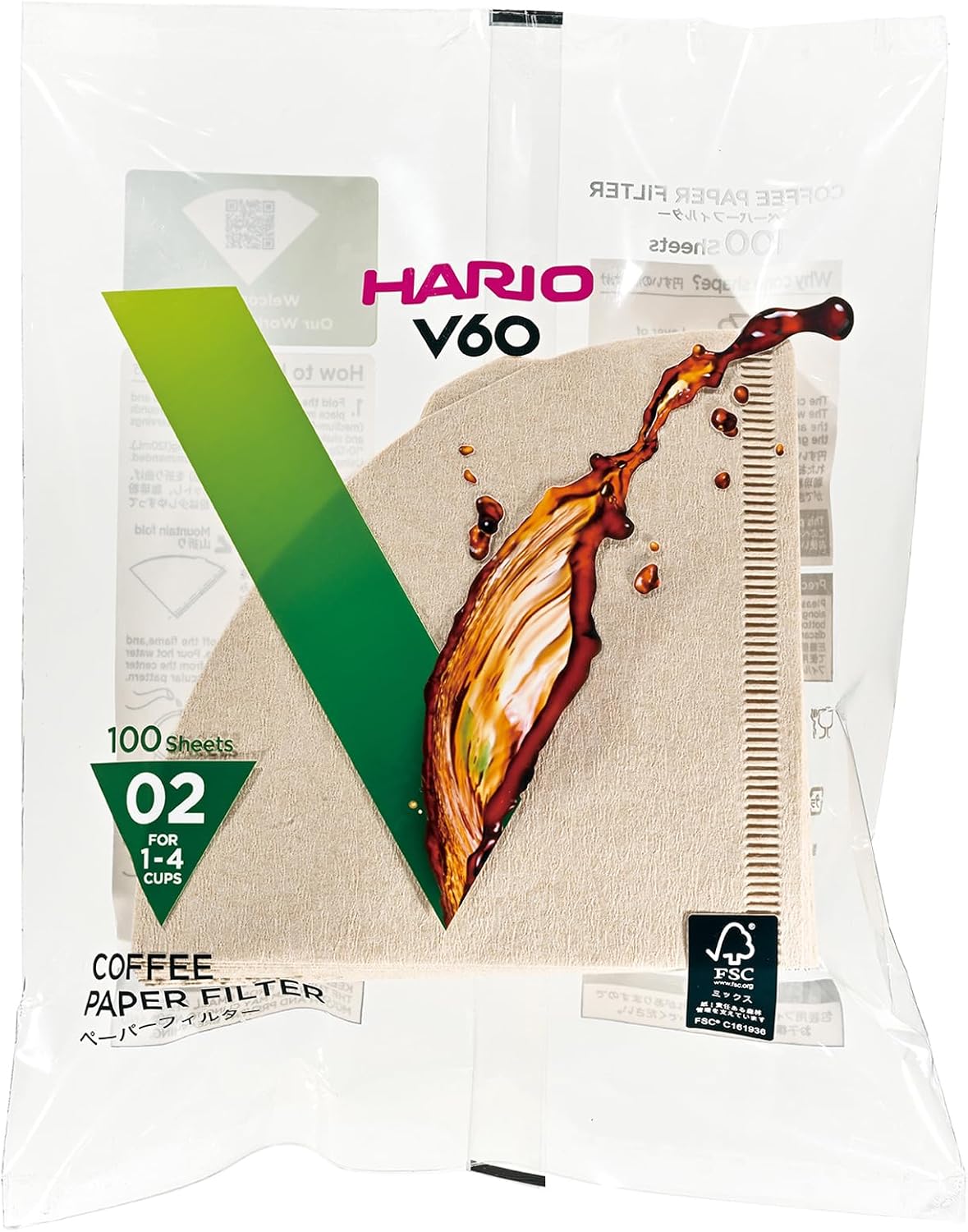 HARIO VCF-02-100M Paper Filter for V60, 06.6 ft (02 m), For 1-4 Cups, 200 Sheets