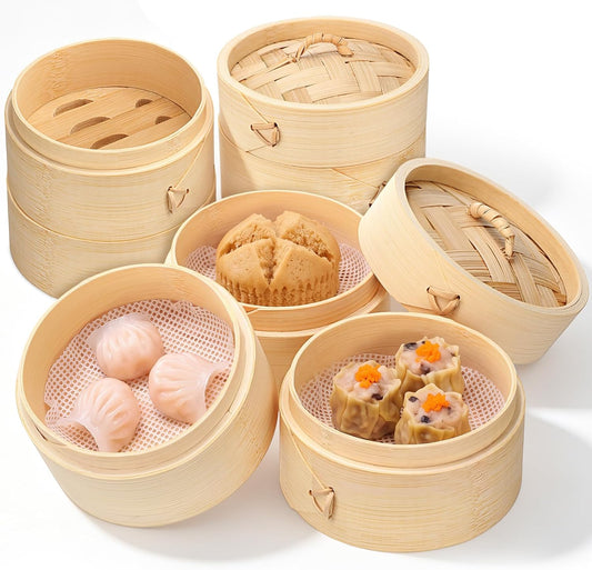 20 Pcs 4 Inch Bamboo Steamer Basket Set for Cooked Meals