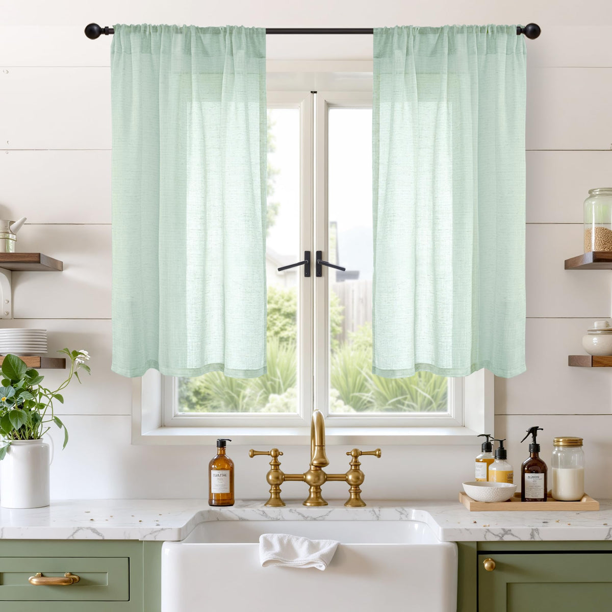 BGment Linen Kitchen Window Curtains Over Sink, 36 Inch Length Cafe Drapes