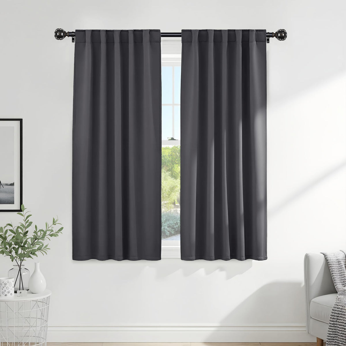 PONY DANCE Black Kitchen Blackout Curtains Over Sink, W 42 x L 45 inches