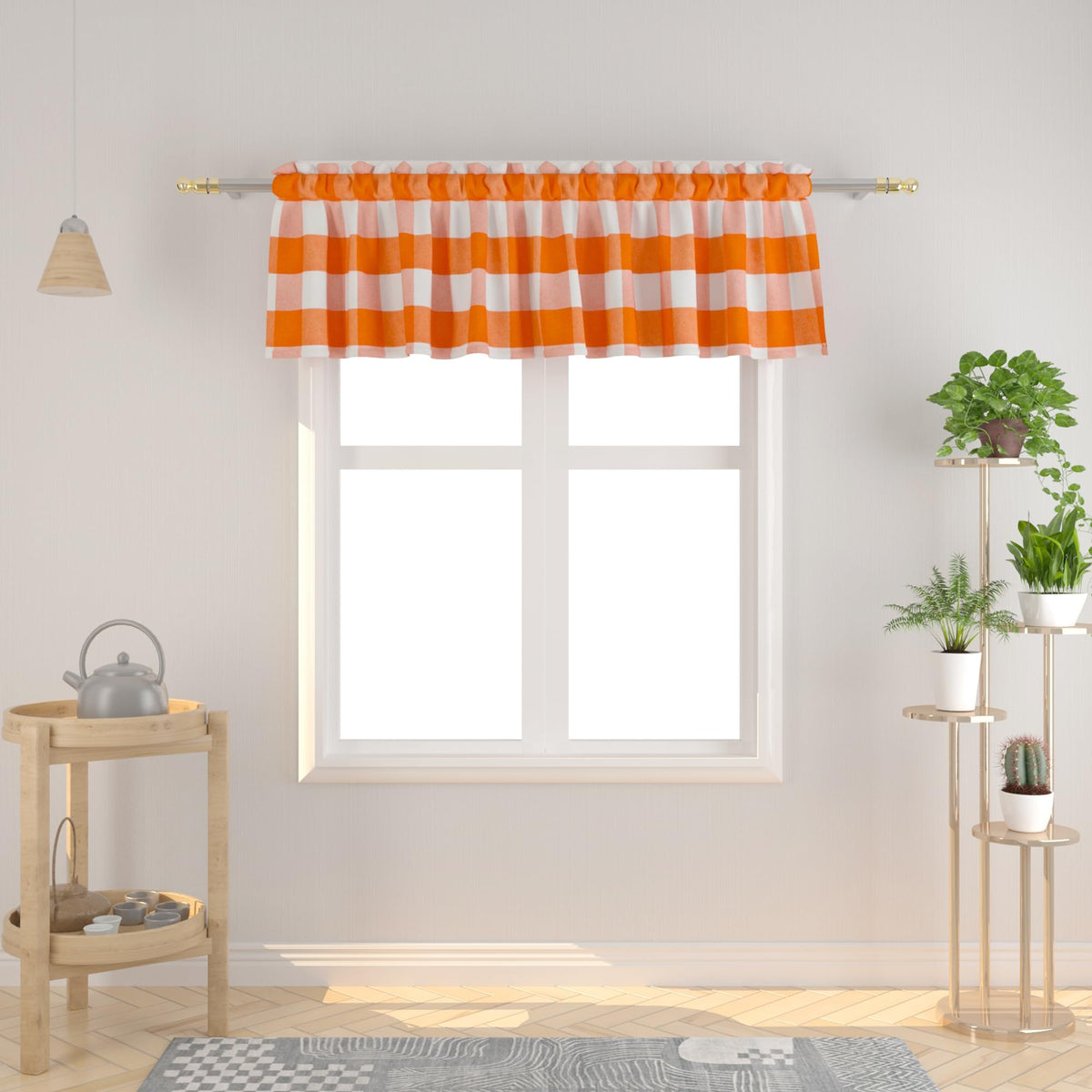 Buffalo Check Kitchen Tier Curtain 24 inches Long Plaid Gingham Rod Pocket Classic Cafe Curtains Country Farmhouse Kitchen Half Window Curtains 2 Panels Beige & White