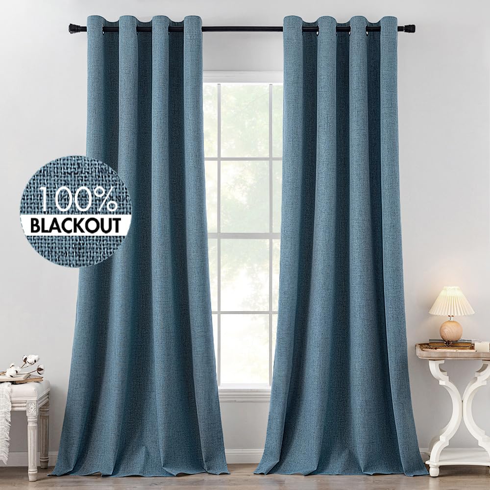 MIULEE 100% Blackout Linen Curtains for Bedroom 52x54 Inches Natural Beige