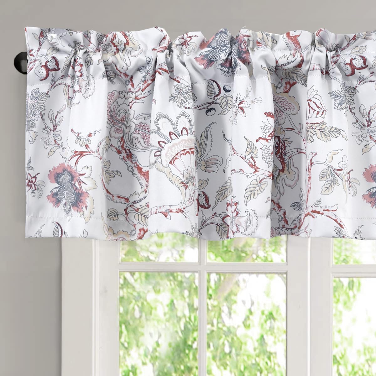 H.VERSAILTEX Blackout Curtain Valances for Kitchen Window/Living Room/Bathroom Privacy Added Rod Pocket Home Decoration Winow Valance, 52" W x 18" L, Floral in Sage and Brown
